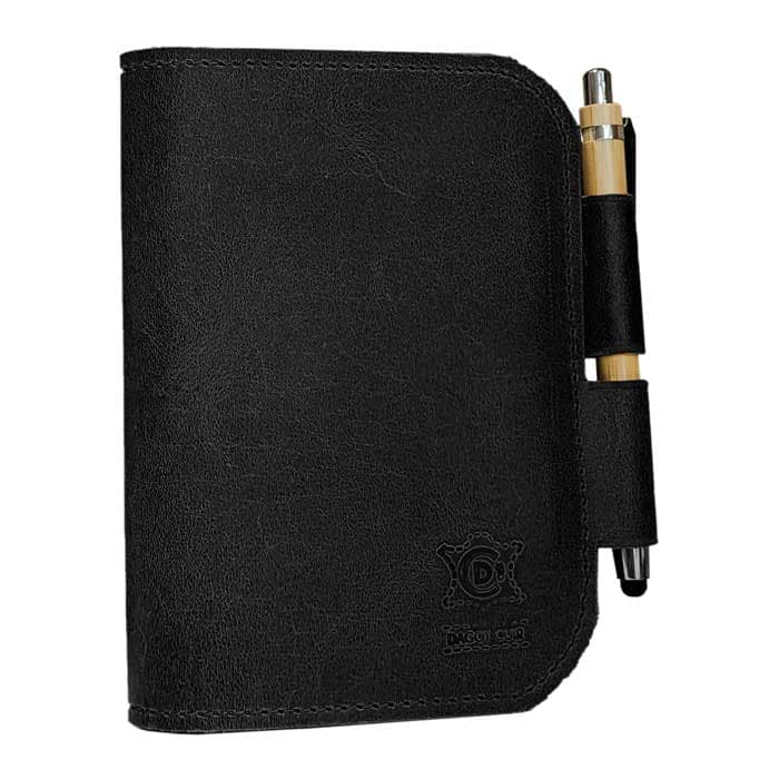 Visuel du carnet a6 avec couverture cuir de couleur noir