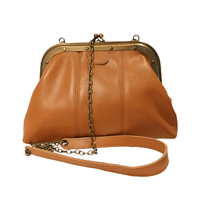 sac en cuir coloris caramel, fermoir vintage