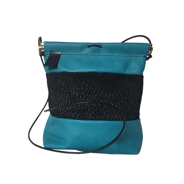Sac clic-clac en cuir fantaisie de couleur bleu