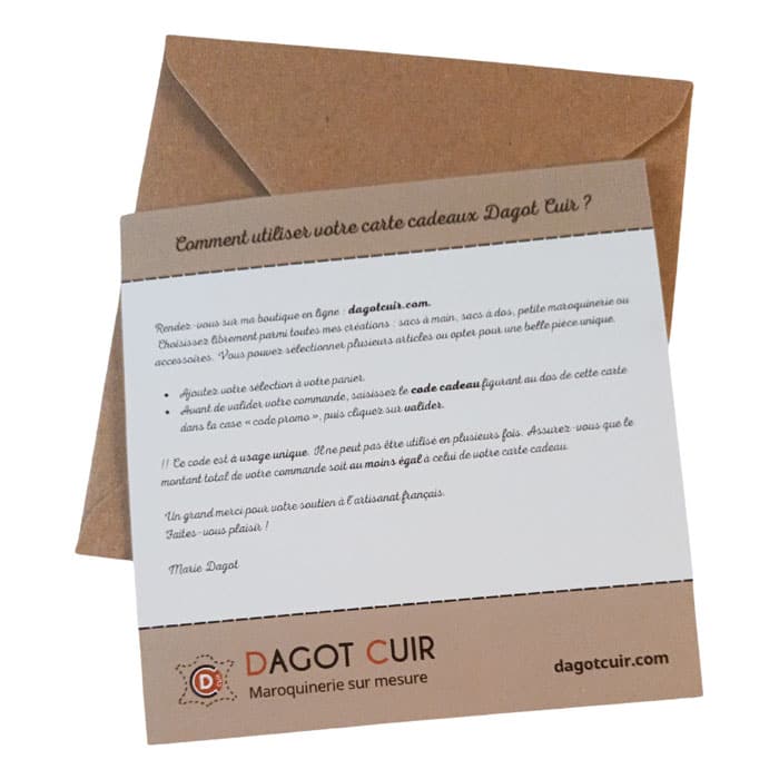 Visuel du verso de la carte cadeau avec le mode d'emploi