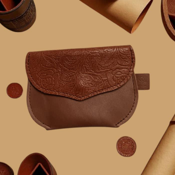 Porte-monnaie femme en cuir avec imprimé fleurs, deux poches