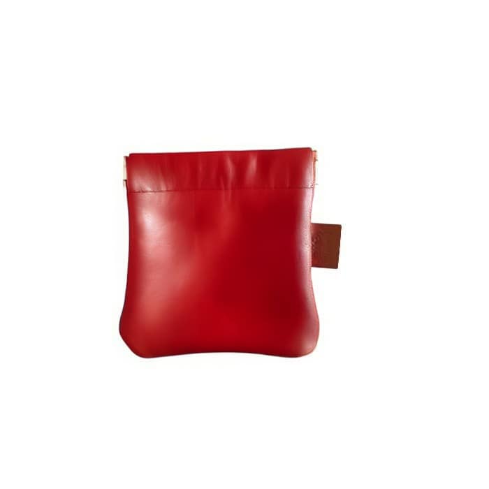 Porte-monnaie rouge clic-clac artisanal en cuir véritable